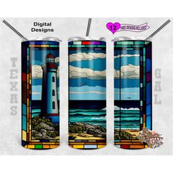 Stain Glass Tumbler Wrap, Lighthouse Tumbler Wrap, 20oz Sublimation Tumbler Wrap, Digital Download