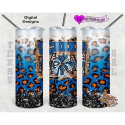 20 oz skinny tumbler cheer mom blue leopard  sublimation design png instant digital only