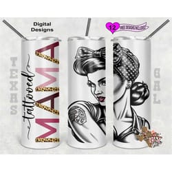tattooed mama tumbler wrap, 20oz sublimation tumbler png, digital download, seamless design