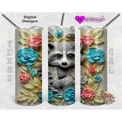 3d tumbler wrap, racoon tumbler wrap, 20 oz skinny tumbler sublimation design