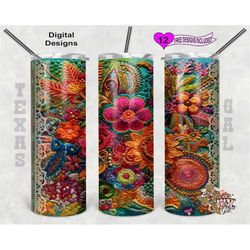 embroidery tumbler wrap, flowers tumbler wrap, 20 oz skinny tumbler sublimation design, seamless pattern