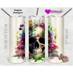 skeleton tumbler wrap, watercolor tumbler wrap, 20oz sublimation tumbler png, seamless design