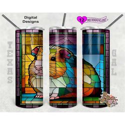Stain Glass Tumbler Wrap, Guinea Pig Stain Glass, 20 Oz Skinny Tumbler PNG, Seamless Design