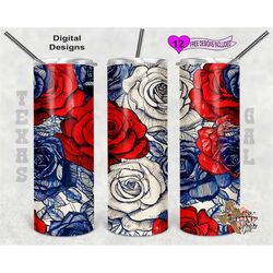 red white blue roses tumbler wrap, watercolor tumbler wrap, 20oz sublimation tumbler png, seamless design