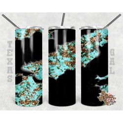 20 oz skinny tumbler cowhide turquoise seamless sublimation design png instant digital only