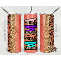 20 oz skinny tumbler mama leopard glitter sublimation design png instant digital only