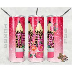 20 oz skinny tumbler teacher pencils glitter sublimation design png instant digital only