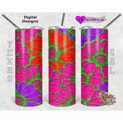 floral tumbler wrap, neon tumbler wrap, 20 oz skinny tumbler sublimation design, seamless pattern