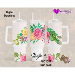 flower tumbler wrap, personalize tumbler wrap, watercolor tumbler wrap, 40oz sublimation tumbler png, seamless design