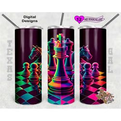 chess tumbler wrap, neon tumbler wrap, watercolor tumbler wrap, 20 oz skinny tumbler sublimation design, seamless patter