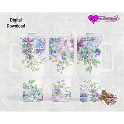 flower tumbler wrap, watercolor tumbler wrap, 40oz sublimation tumbler png, seamless design