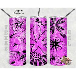 20 oz skinny tumbler flowers pink seamless sublimation design png instant digital only