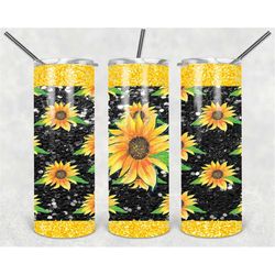 20 oz skinny tumbler sunflower black glitter sublimation design png instant digital only
