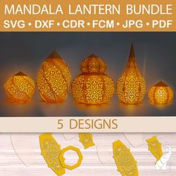 Mandala Lantern Bundle - 5 designs - 3D paper lantern cut files