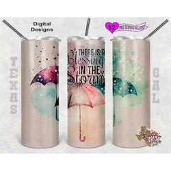 there is a blessing in the storm tumbler wrap, watercolor tumbler wrap, 20 oz skinny tumbler sublimation design, seamles