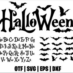 halloween svg bundle | halloween font svg, bats svg, halloween font for cricut, bats silhouettes svg, halloween svg