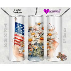 flag tumbler wrap, daisies tumbler wrap, watercolor tumbler wrap, 20oz sublimation tumbler png, seamless design