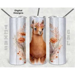lama tumbler wrap, watercolor tumbler wrap, 20oz sublimation tumbler png, digital download, seamless design