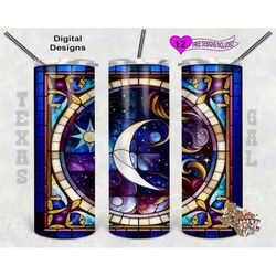 stain glass tumbler wrap, moon tumbler png, 20oz sublimation tumbler wrap, digital download, seamless design