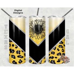 20 oz skinny tumbler sunflower leopard glitter seamless sublimation design png instant digital only