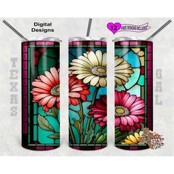 stain glass tumbler wrap, gerbera daisies tumbler wrap, 20oz sublimation tumbler wrap, digital download