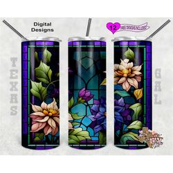 Stain Glass Tumbler Wrap, Flower Tumbler PNG, 20oz Sublimation Tumbler Wrap, Digital Download, Seamless Design