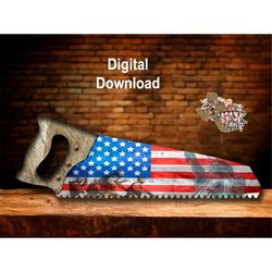 american flag statue of liberty farm hand saw farmhouse wall hanger sign sublimation digital download png
