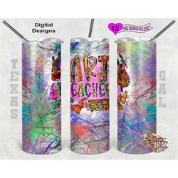 art teacher tumbler wrap, fun teacher gift, 20 oz skinny tumbler sublimation design, seamless pattern