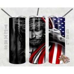 20 oz skinny tumbler, jesus united states flag, christian tumbler wrap, sublimation design png instant digital only
