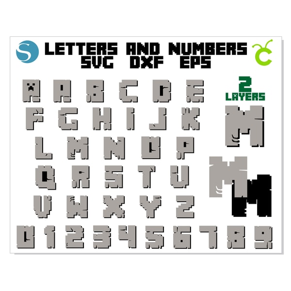 Minecraft Font SVG Cricut Layered, Minecraft Letters Layered - Inspire ...