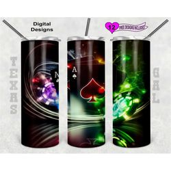 poker tumbler wrap, neon tumbler wrap, 20oz sublimation tumbler png, digital download