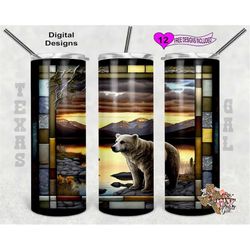 stain glass tumbler wrap, bear tumbler png, 20 oz skinny tumbler png