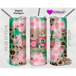 20 oz skinny tumbler christmas drinks leopard pink sublimation design png instant digital only