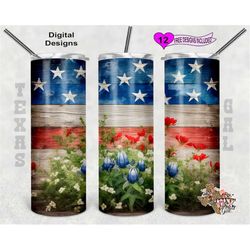 flag tumbler wrap, bluebonnets tumbler wrap, watercolor tumbler wrap, 20oz sublimation tumbler png, seamless design