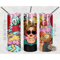 20 oz skinny tumbler pop art girl peace sign sublimation design png instant digital only