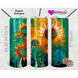sunflower tumbler wrap, watercolor tumbler wrap, 20 oz skinny tumbler sublimation design, seamless pattern