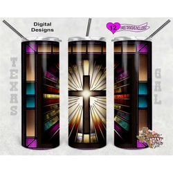 stain glass tumbler wrap, cross tumbler wrap, christian tumbler wrap, 20 oz skinny tumbler png, seamless design