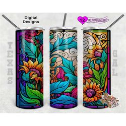 Stain Glass Tumbler Wrap, Sunflowers Tumbler PNG, 20oz Sublimation Tumbler Wrap, Digital Download