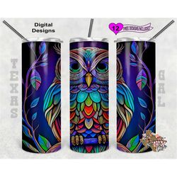stain glass tumbler wrap, owl tumbler png, 20oz sublimation tumbler wrap, digital download