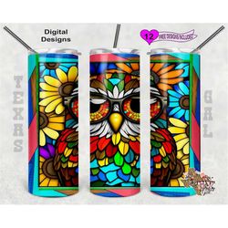 stain glass tumbler wrap, owl tumbler png, 20oz sublimation tumbler png, digital download, seamless design