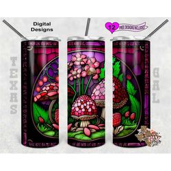 stain glass tumbler wrap, mushroom stain glass, 20 oz skinny tumbler png, seamless design