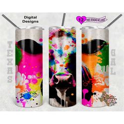 cow tumbler wrap, watercolor tumbler wrap, 20 oz skinny tumbler sublimation design, seamless pattern