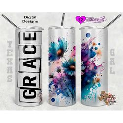grace tumbler wrap, flower tumbler wrap, watercolor tumbler wrap, 20oz sublimation tumbler png, seamless design