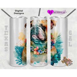 bulldog tumbler wrap, watercolor tumbler wrap, 20oz sublimation tumbler png, digital download