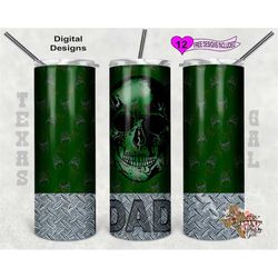 dad tumbler wrap, dad png, skull tumbler green, sublimation tumbler design, 20 oz skinny tumbler png, seamless pattern