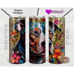 Embroidery Tumbler Wrap, Pit Bull Dog Tumbler Wrap, 20oz Sublimation Tumbler PNG, Seamless Design