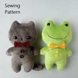 2in1 Cute Frog And Cat Plush Toy Patterns Instant Download (in 2 sizes).