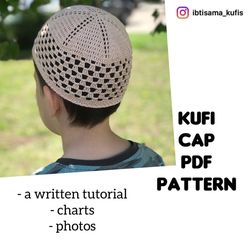 Mesh skull cap kufi unisex PDF crochet pattern for beginners