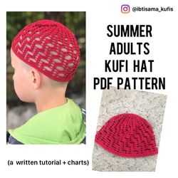 Crochet unisex kufi hat pattern, mens knit cap pdf pattern