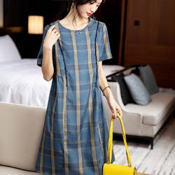 new plaid slimming short-sleeved mid-length skirt